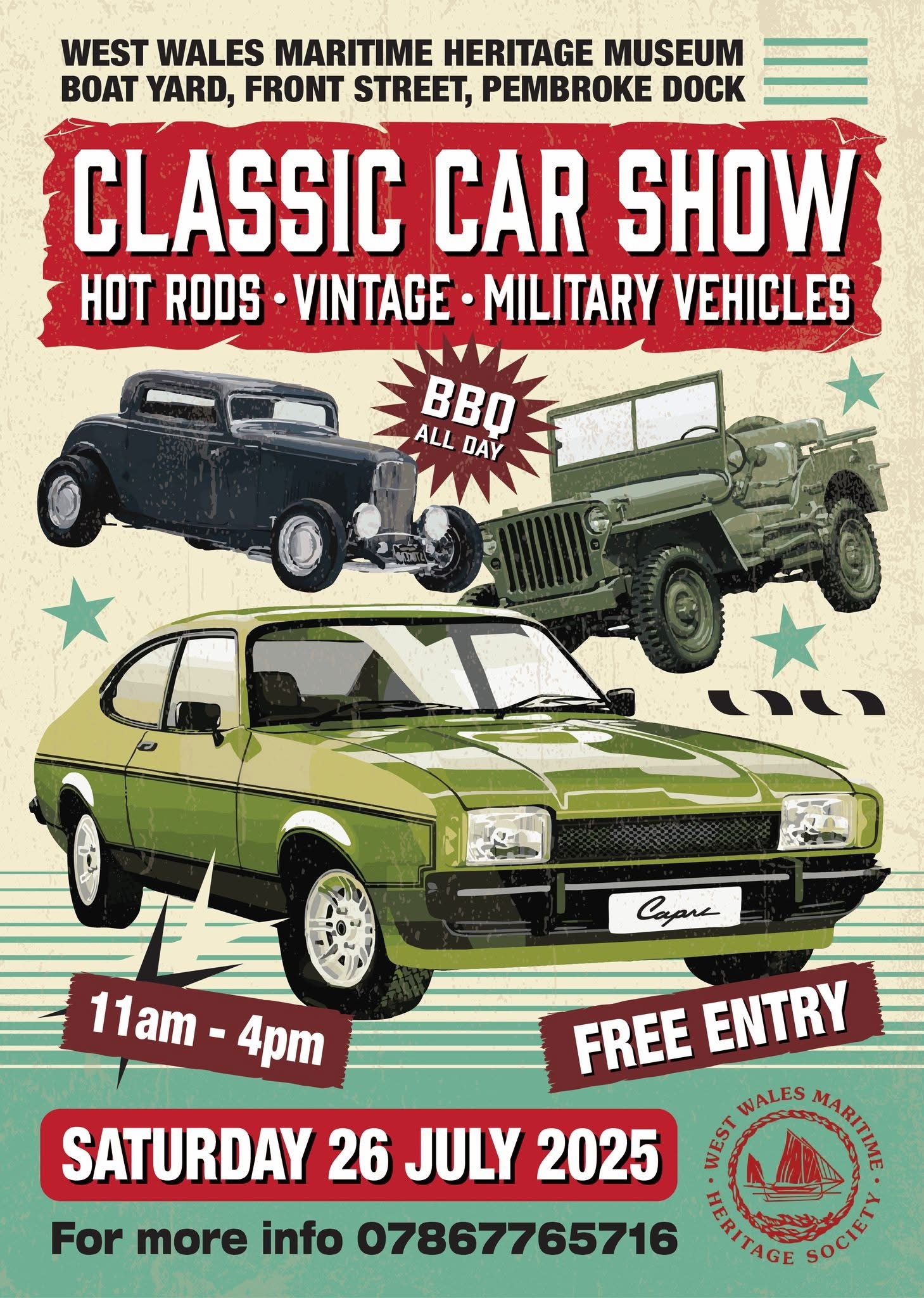 Classic Car Show, West Wales Maritime Heritage Museum, Pembroke Dock, Saturday July 26th, 11am - 4pm