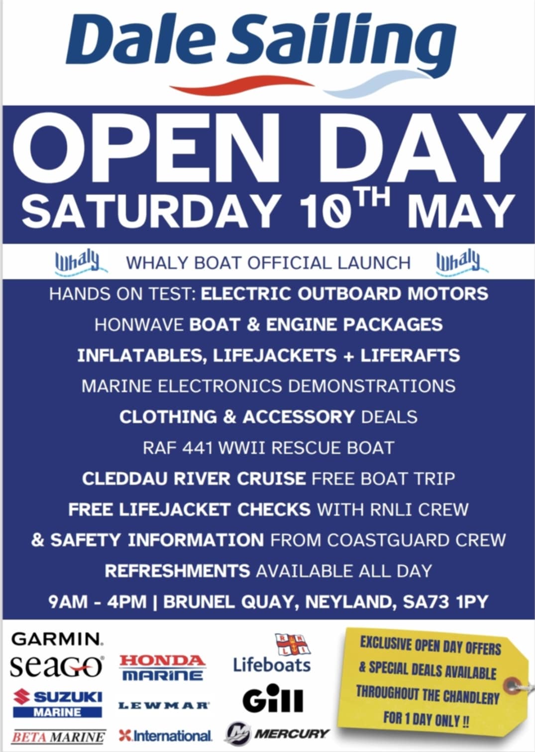 Dale Sailing Open Day, Brunel Quay, Neyland, Saturday May 10th, 9am - 4pm 