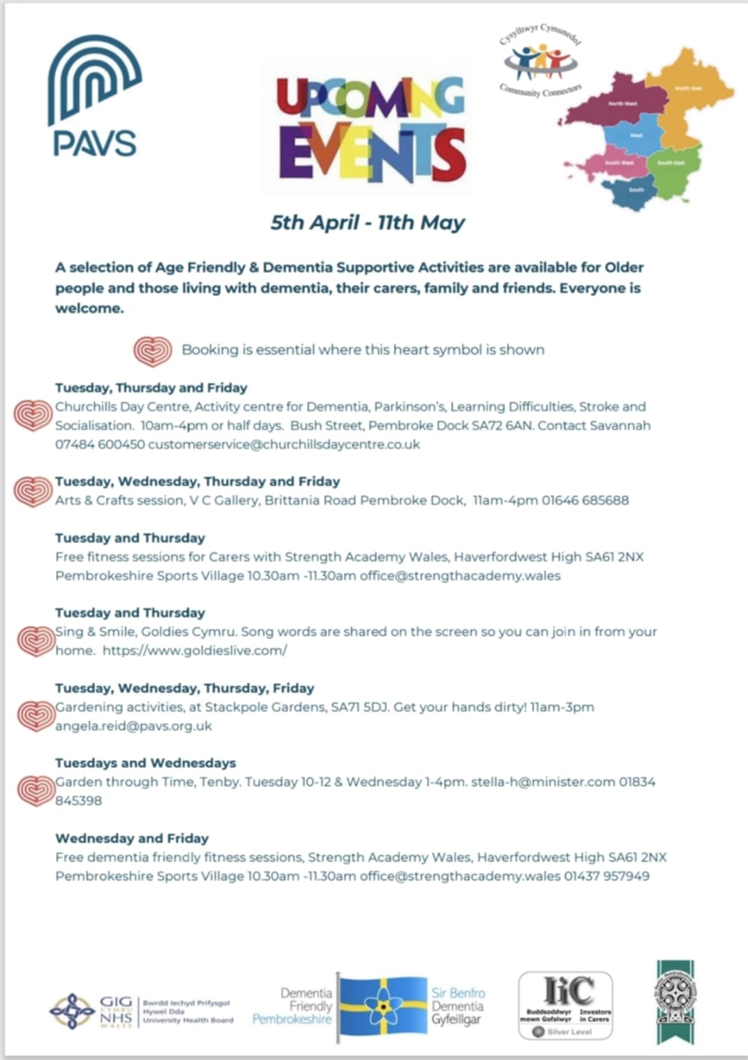 Upcoming Events PAVS, 5th - 11th May, Various locations please see poster for details