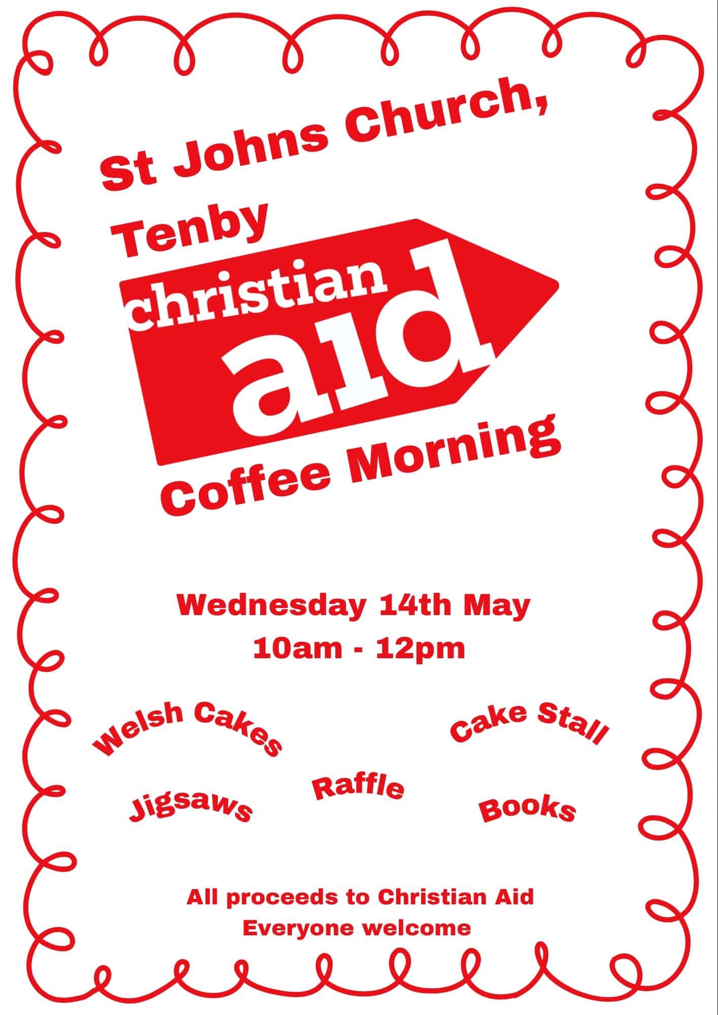 Coffee Morning, St Johns Church Tenby, Wednesday May 14th, 10am - 12pm