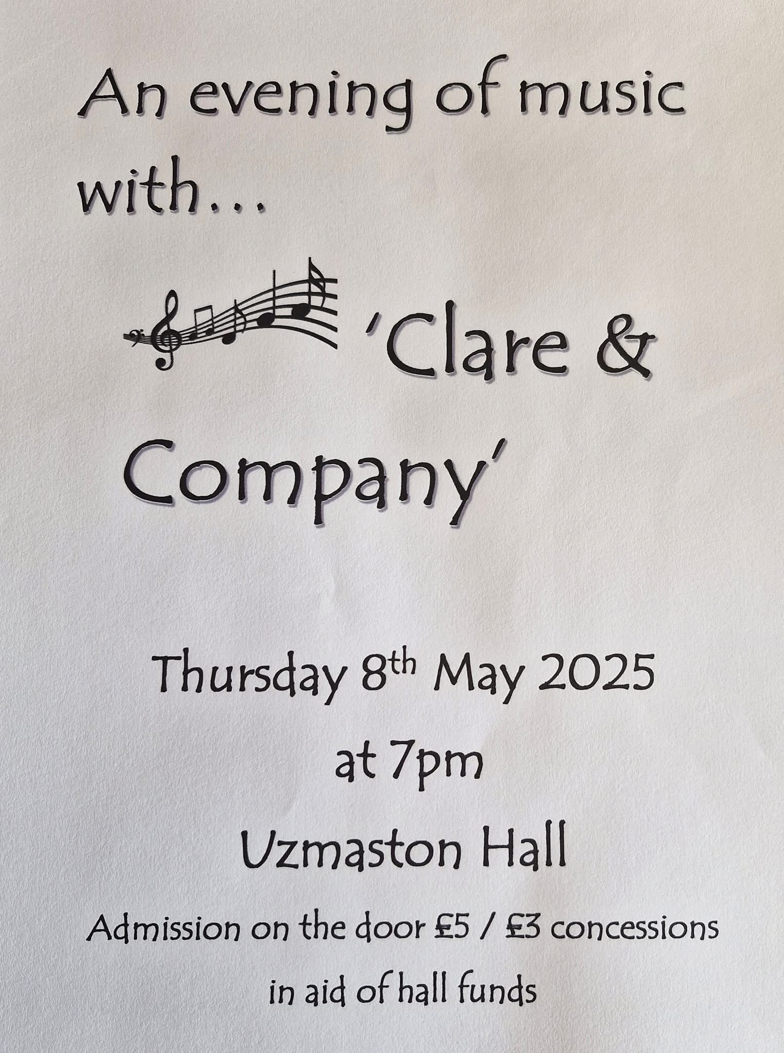 An Evening of Music with Clare & Company, Uzmaston Hall, Thursday May 8th, 7pm