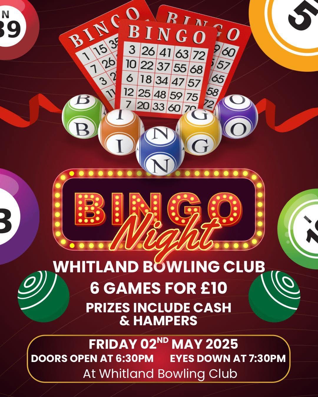 Bingo Night, Whitland Bowling Club, Friday May 2nd, 6.30pm