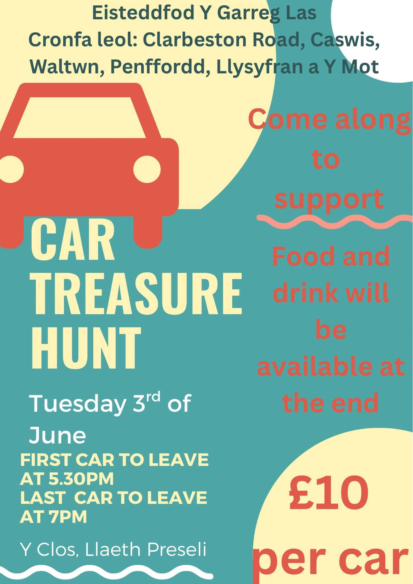 Car Treasure Hunt, Y Clos, Llaeth Preseli, Tuesday June 3rd, 5.30pm