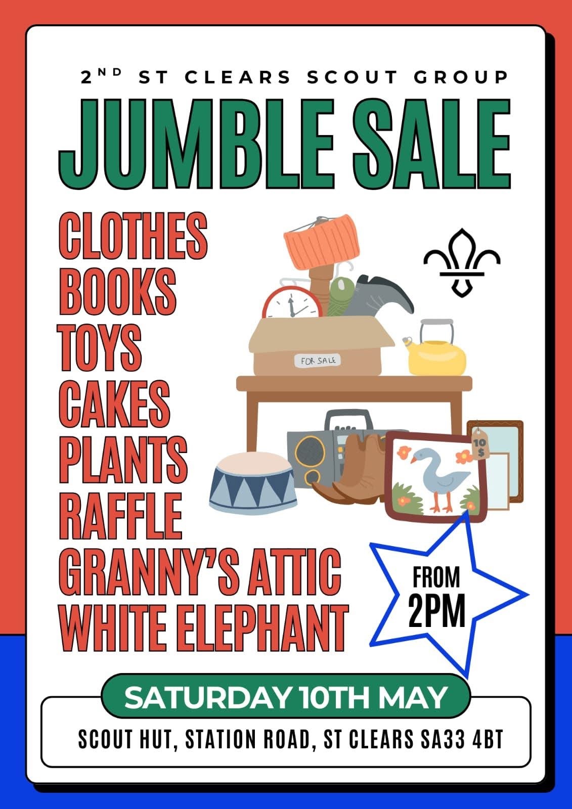 Jumble Sale, Scout Hut, Station Road, St Clears, Saturday May 10th, From 2pm
