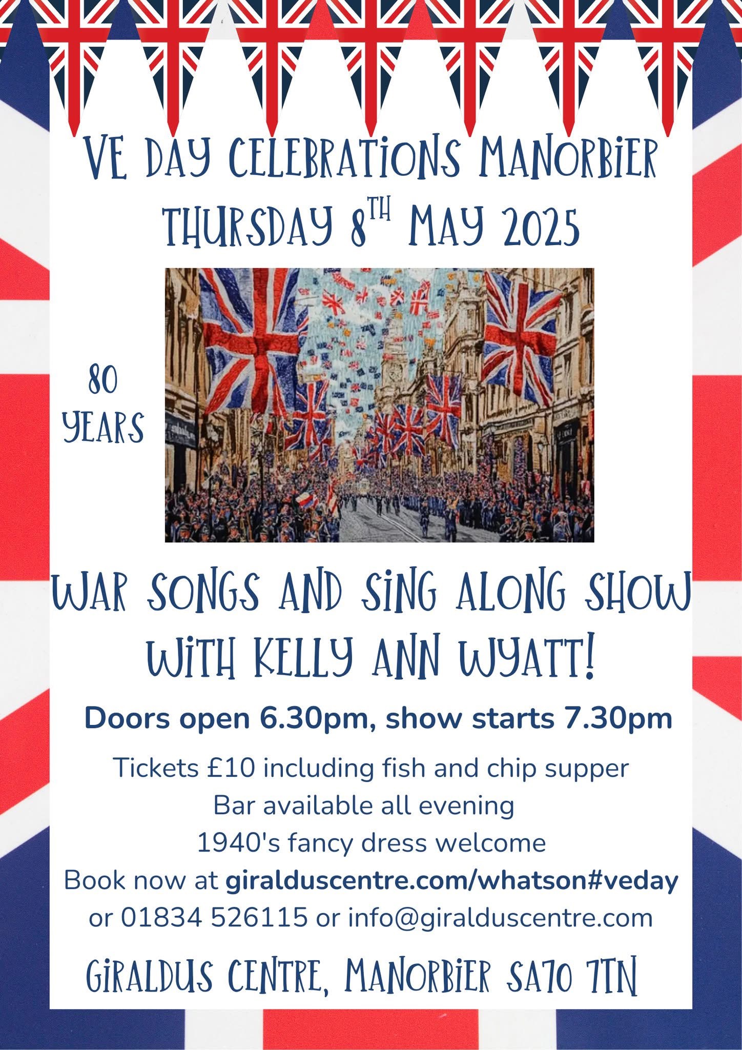 VE Day Celebrations, Giraldus Centre, Manorbier, Thursday May 8th, 6.30pm