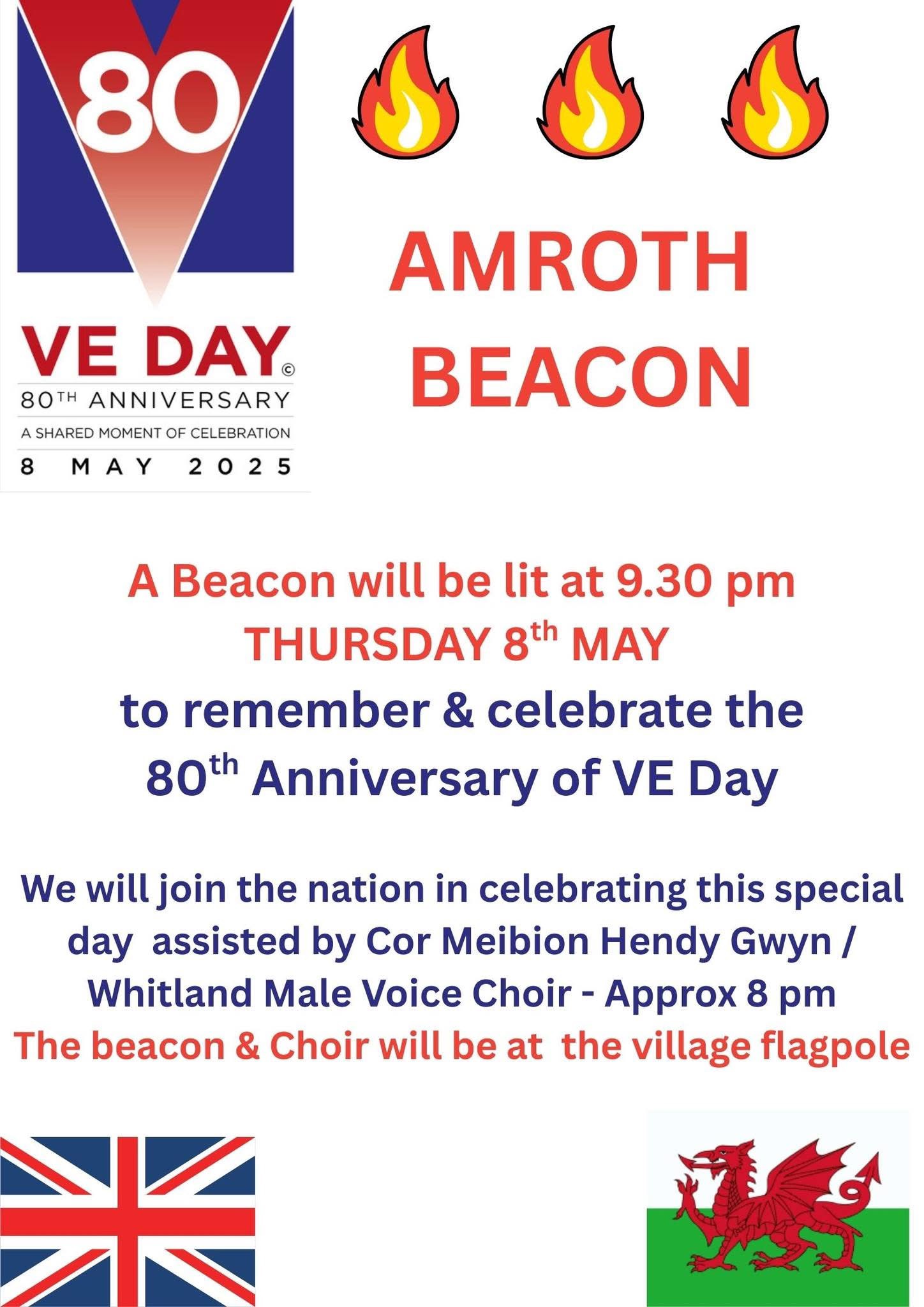 Amroth Beacon Lighting, Thursday May 8th, 9.30pm