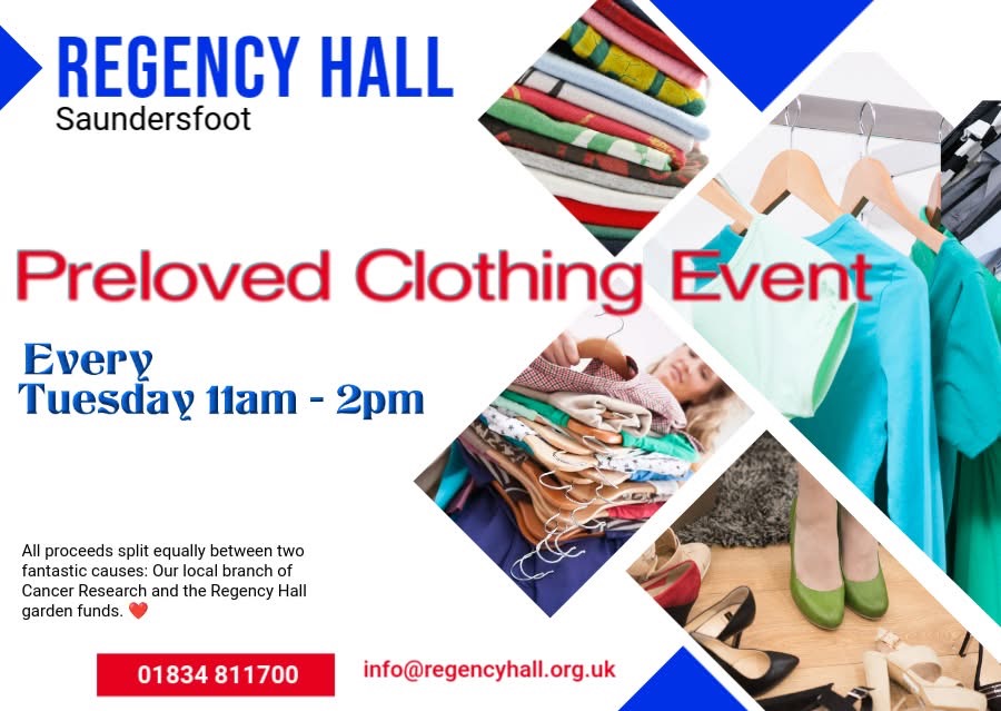 Pre-loved Clothing, Every Thursday, The Regency Hall Saundersfoot, 11am - 2pm