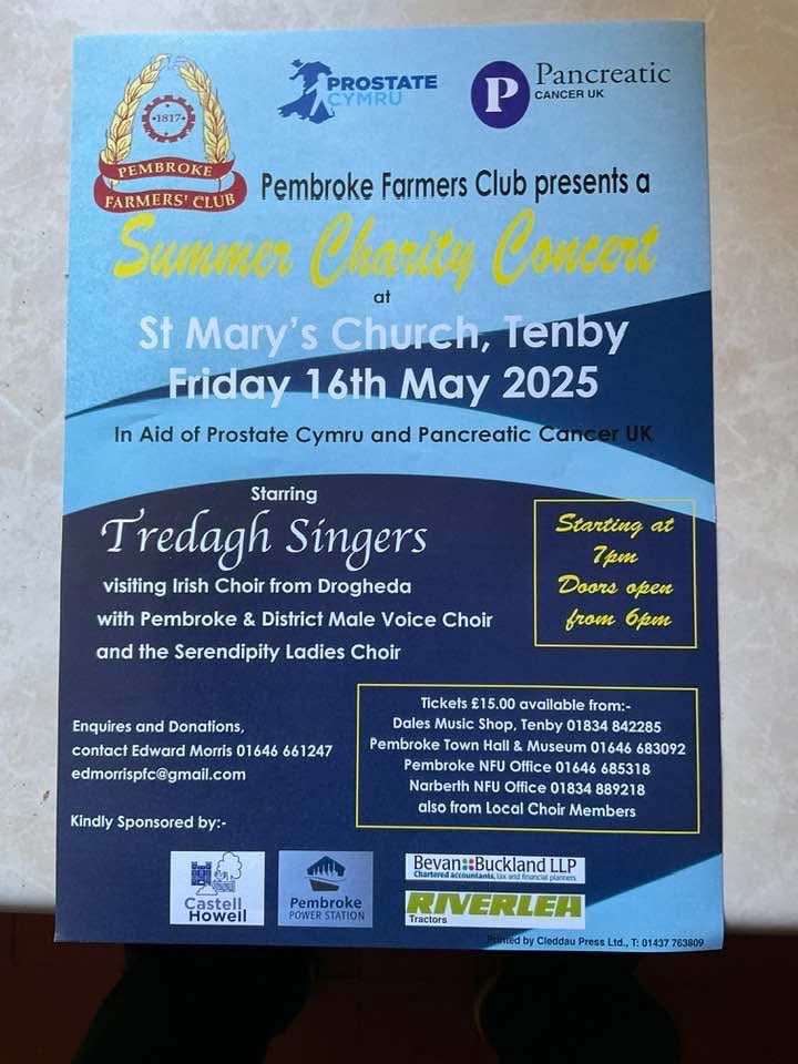 Summer Charity Concert, St Mary's Church, Tenby, Friday May 16th, 6pm
